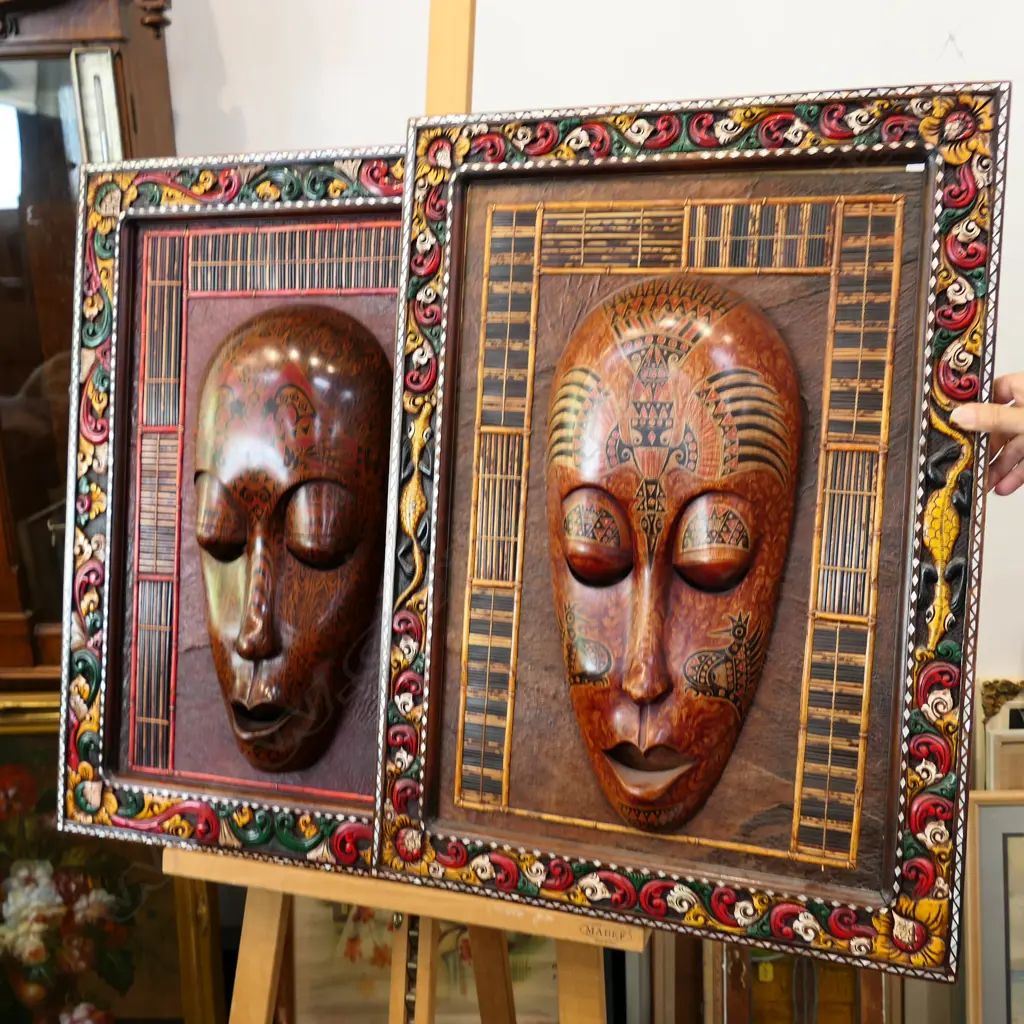 FRAMED HAND CRAFTED MASKS LOMBOK  W.520MM X H.720MM Image 1++