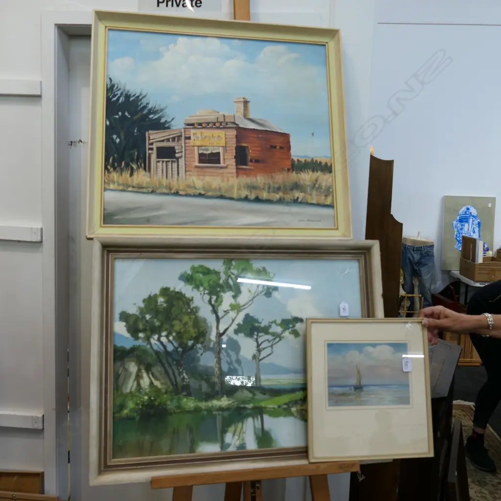 THREE PAINTINGS - 2 COUNTRY SCENES/1 MARINE Image 1++