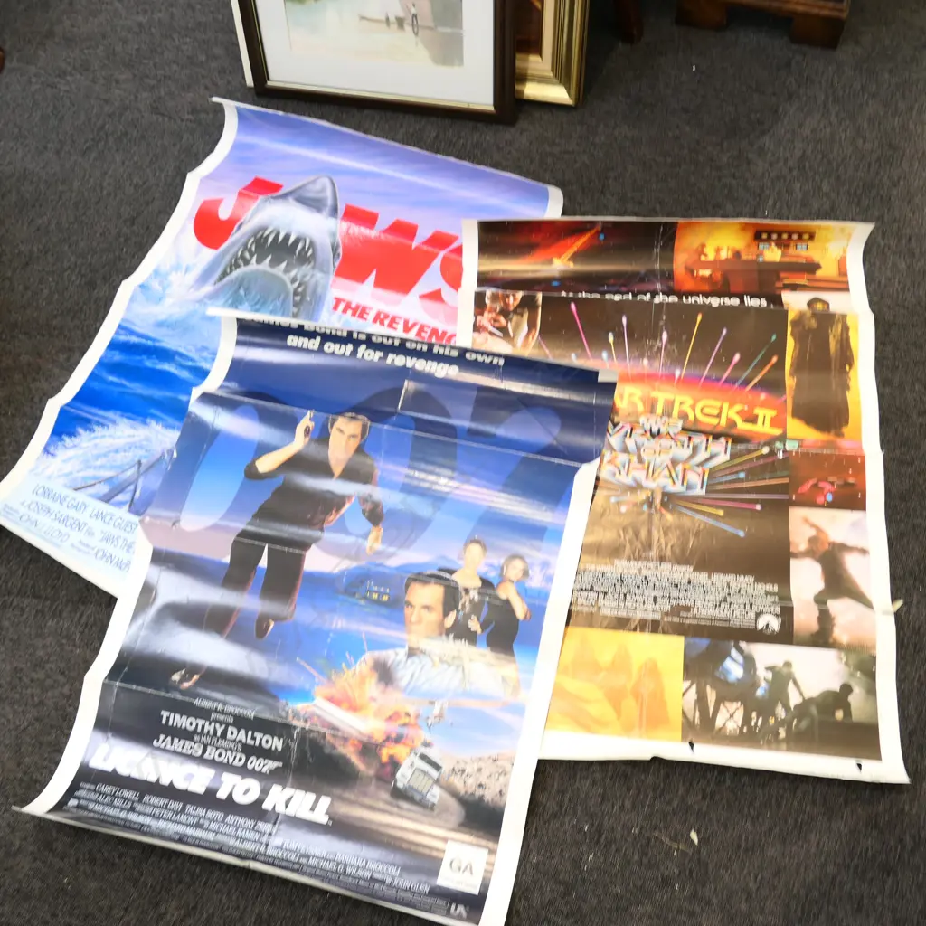 3X 1990S MOVIE POSTERS; JAWS, STAR TREK 2 & 007 LICENCE TO KILL Image 1++