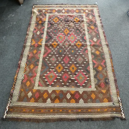 LARGE SEMI-ANTIQUE KELIM RUG ALL WOOL CONSTRUCTION 2500MM X 1500MM SOME SIGNS OF WEAR