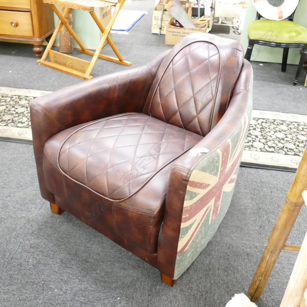 FAUX LEATHER ARMCHAIR WITH CANVAS NZ FLAG SIDE 750MM W 850MM D Image 1++