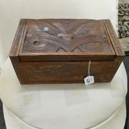 CARVED MAORI BOX 235MM L