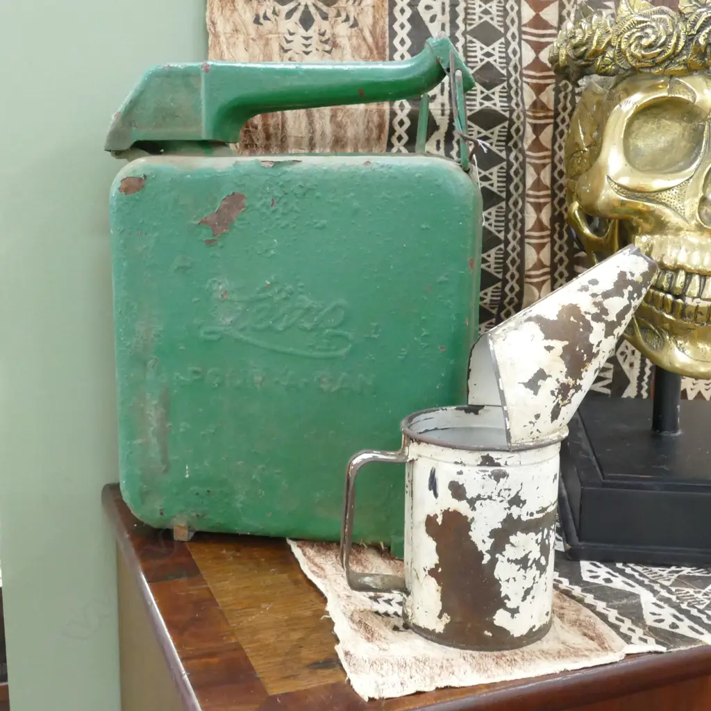 VINTAGE LESCO PETROL CAN 410MM H AND JUG Image 1++