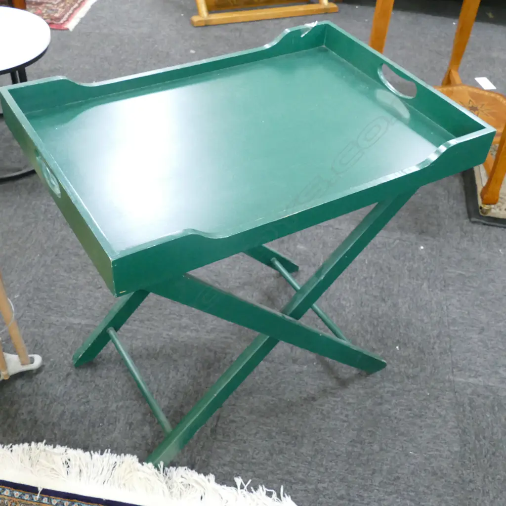 GREEN PAINTED BUTLERS TABLE (TRAY AND STAND) 650MM L 450MM W  Image 1++