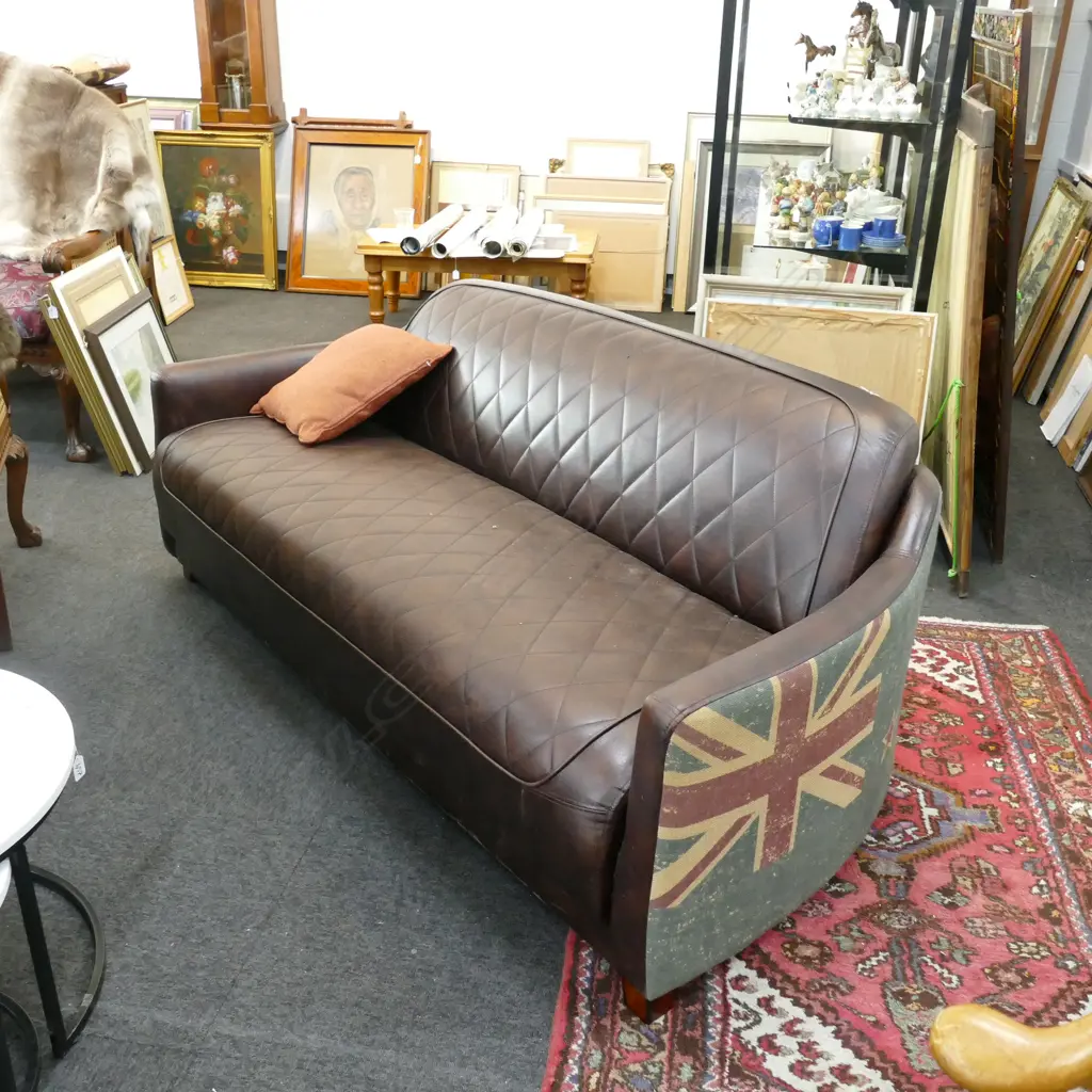 FAUX LEATHER SOFA WITH CANVAS NZ FLAG SIDE 1900MM L MINOR SCRATCHES Image 1++