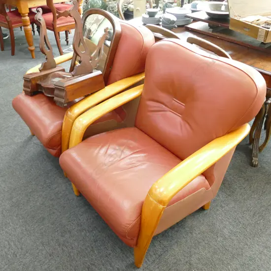 PR LEATHER ARM CHAIRS WOODEN ARMS W.800MM X D.800MM X H.900MM