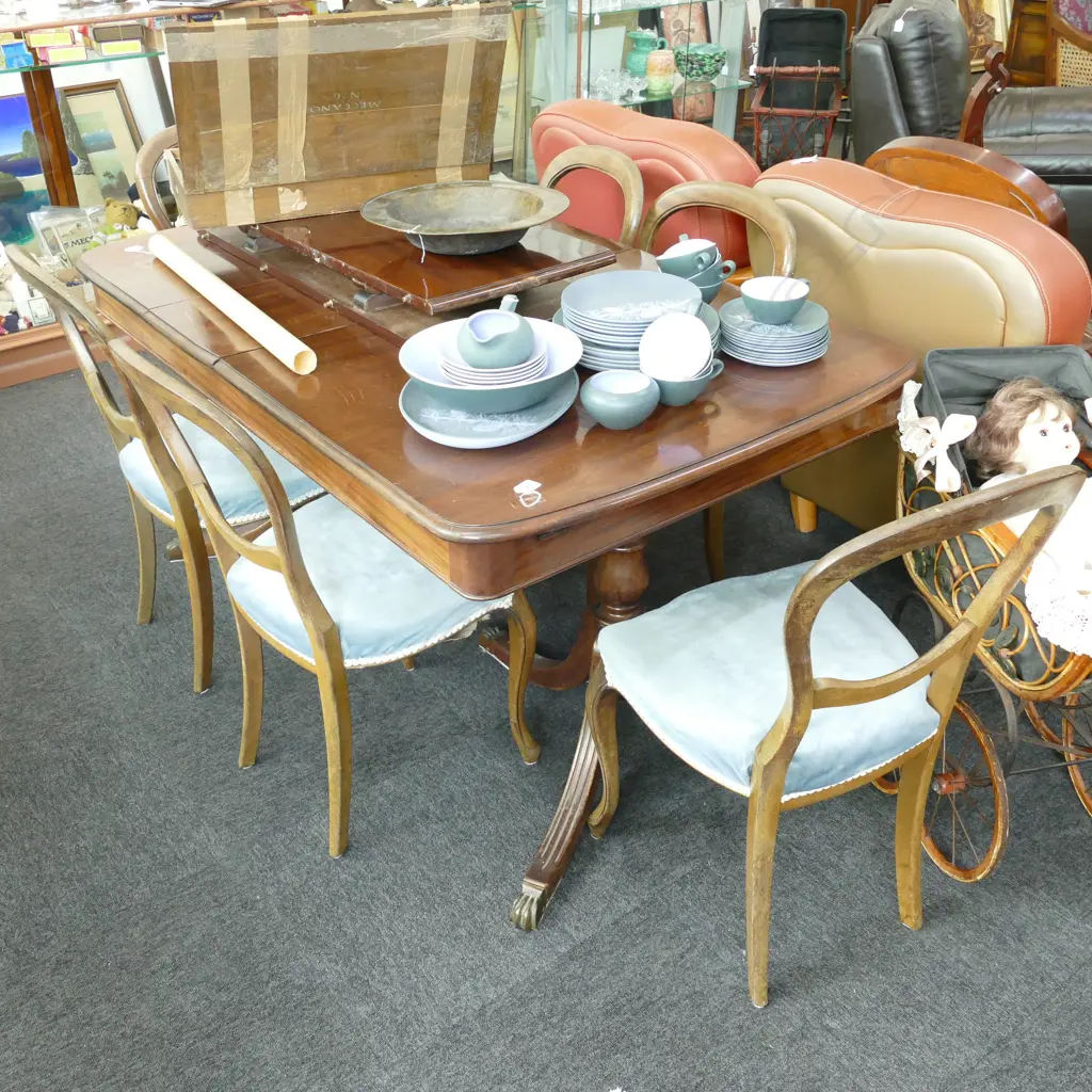 MAHOGANY EXTENSION DINING TABLE L.1500MM X H.750MM + 6 CHAIRS Image 1++