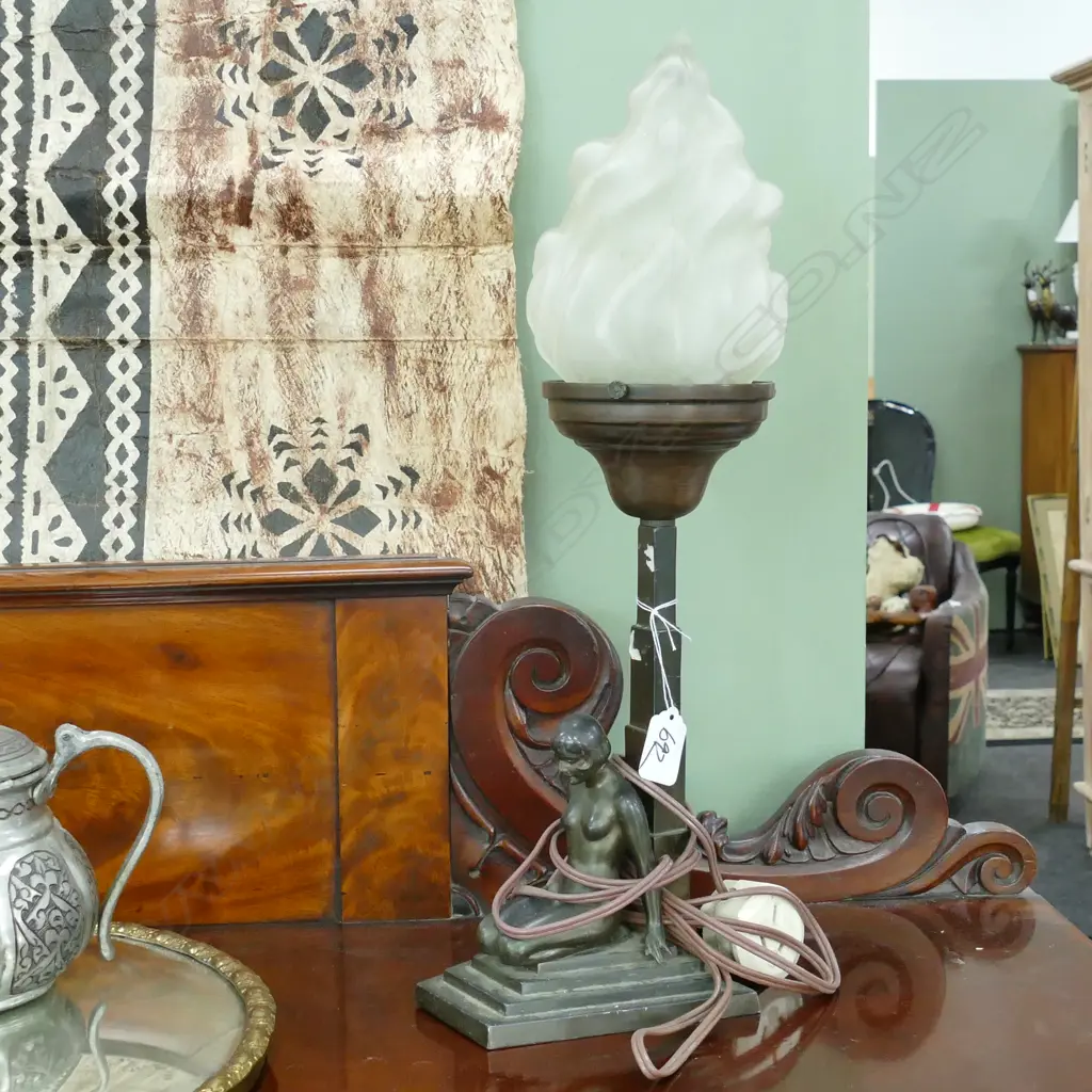 WEST GERMAN DECO STYLE METAL LAMP WITH FLAME SHADE 470MM H Image 1++