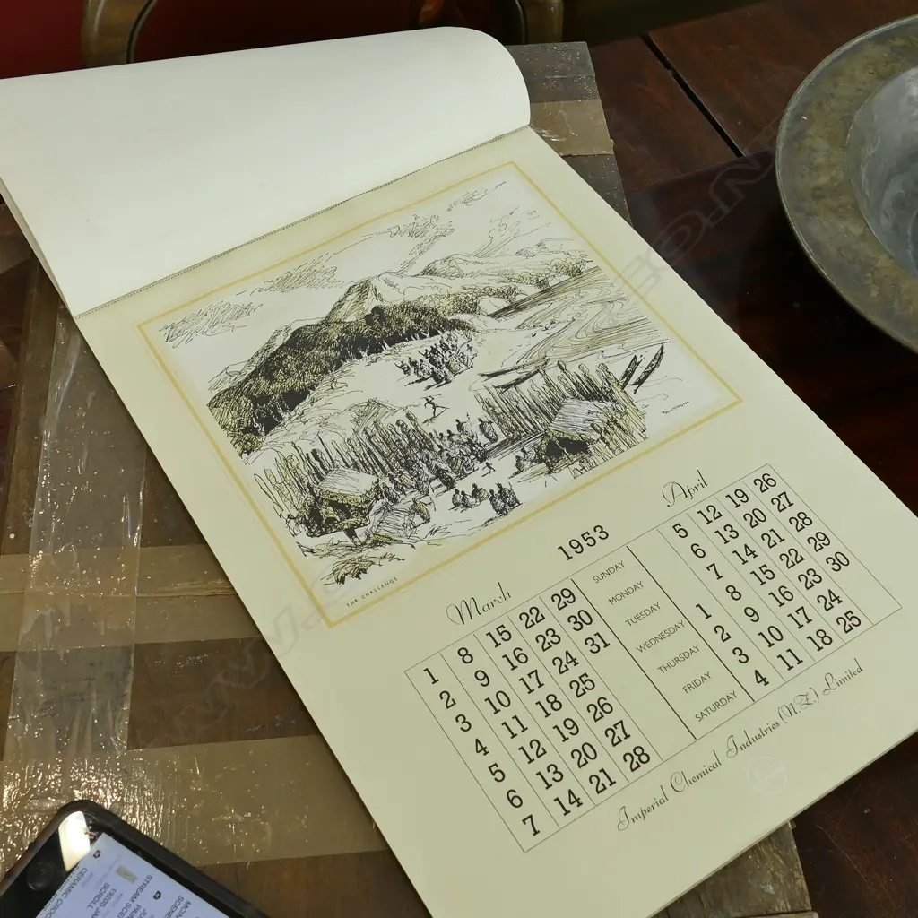 PEN DRAWINGS CALENDAS BY PETER MCINTYRE 1953 EARLY NZ SCENES Image 1++