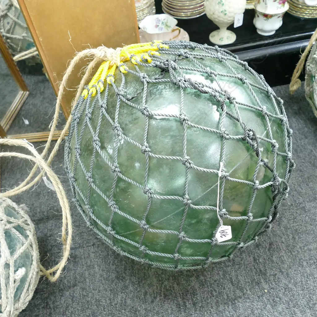 LARGE GLASS FISHING FLOAT WITH NETTING... Image 1++