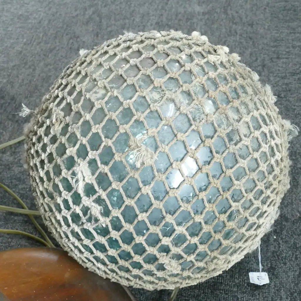 OLD MED. GLASS FISHING FLOAT WITH NETTING... Image 1++