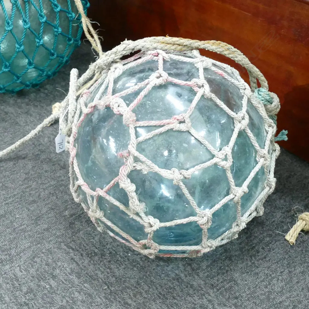 OLD GLASS FISHING FLOAT WITH NETTING... Image 1++