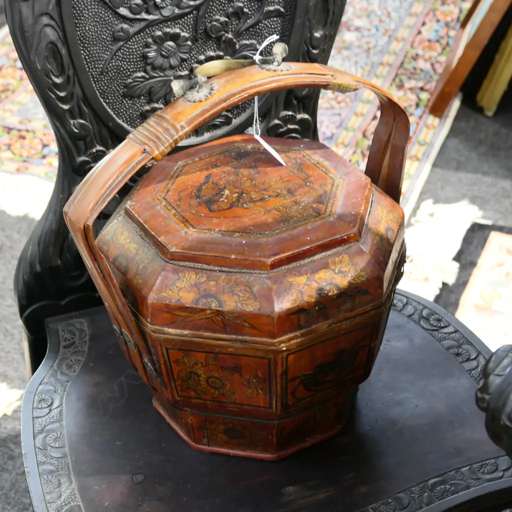 WOODEN CHINESE FOOD BASKET 330MM H Image 1++