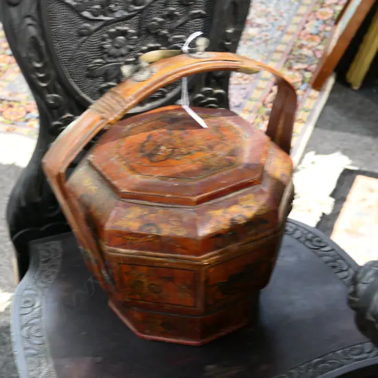 WOODEN CHINESE FOOD BASKET 330MM H