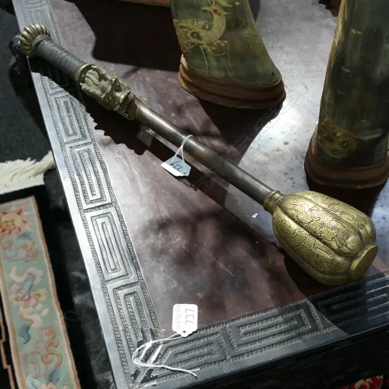 CHINESE BRASS & STEEL CEREMONIAL BATON