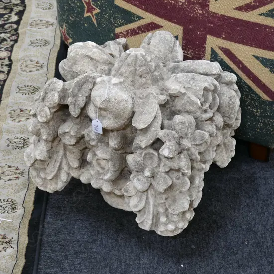 LARGE FRENCH LIMESTONE FLORAL PILLAR CAPITAL