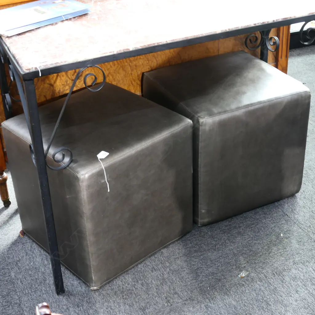 2 LEATHER FOOTSTOOLS 450MM CUBES Image 1++