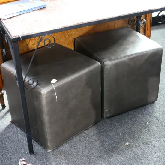 2 LEATHER FOOTSTOOLS 450MM CUBES