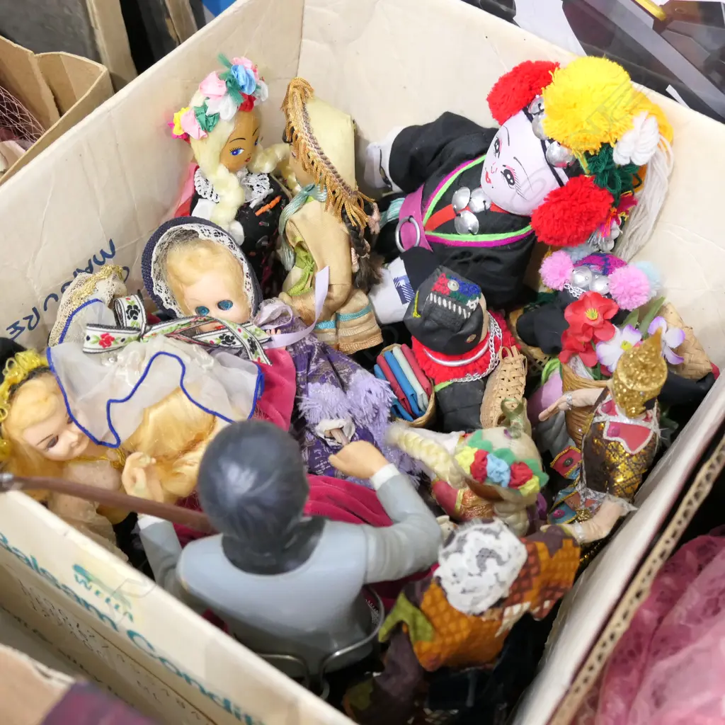 LOT ASST COSTUMES DOLLS + ONE BEATLE FIGURE Image 1++