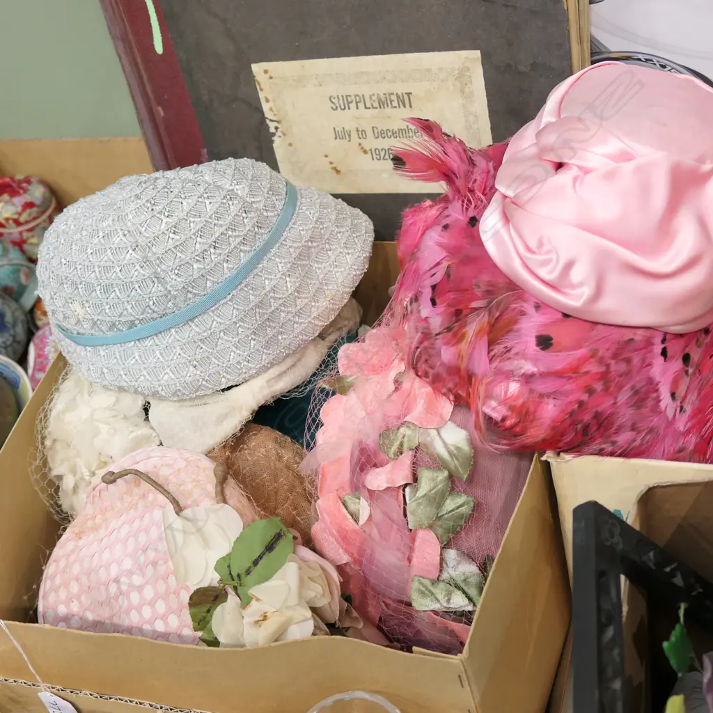 LOT ASST VINTAGE HATS + G COURTS HAT BOX Image 1++