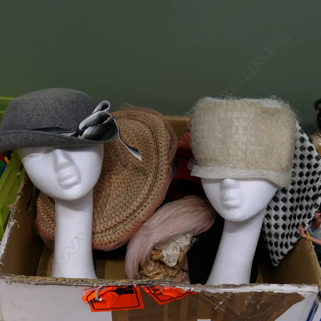 LOT ASST VINTAGE HATS + 2 DISPLAY STANDS Image 1++