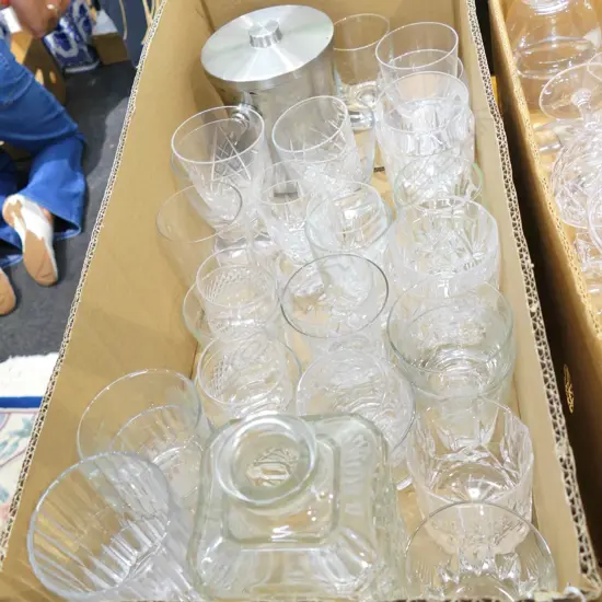 BOX LOT ASST. CRYSTAL DRINKING GLASSES ETC