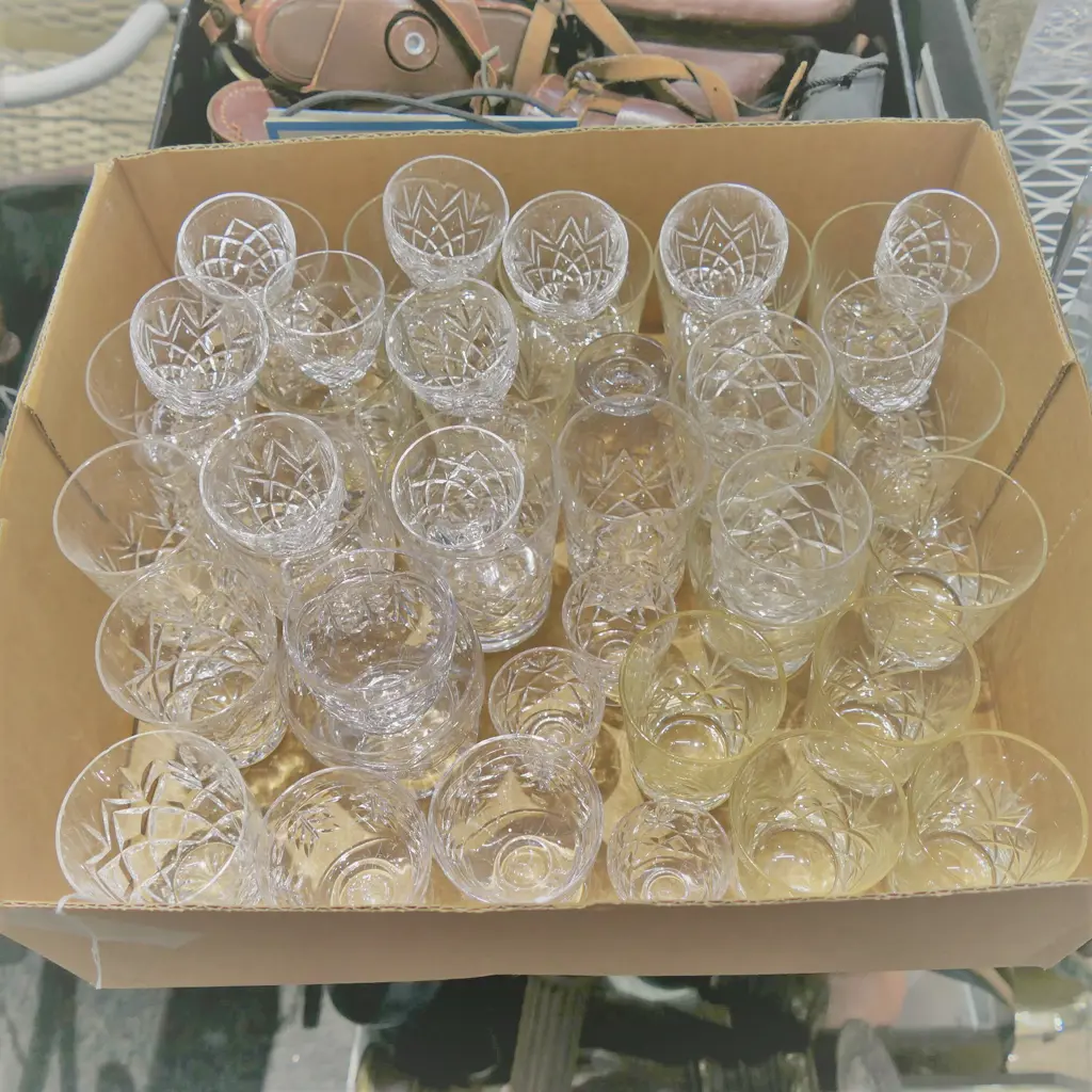 BOX LOT ASST. CRYSTAL GLASSES ETC Image 1++