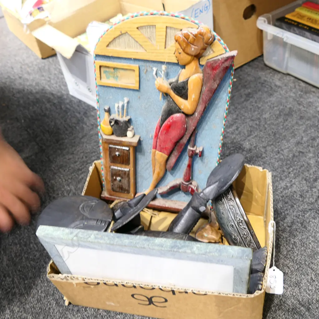 LOT ASST INCL. 3 AFRICAN CARVED WOODEN FIGURES ETC Image 1++