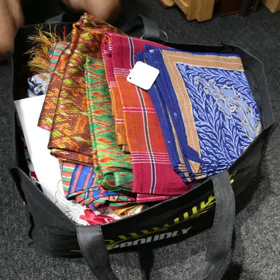 BOX LOT ASST. TABLE LINENS, JIM THOMPSON THAI SILK ETC