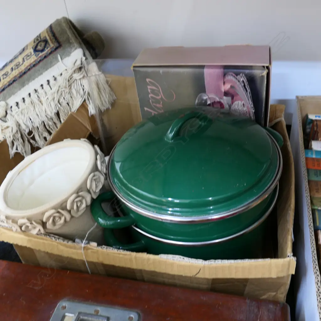 STOCK POT/ GLASS DESSERT DISHES/  POTTERY WINE COOLER Image 1++