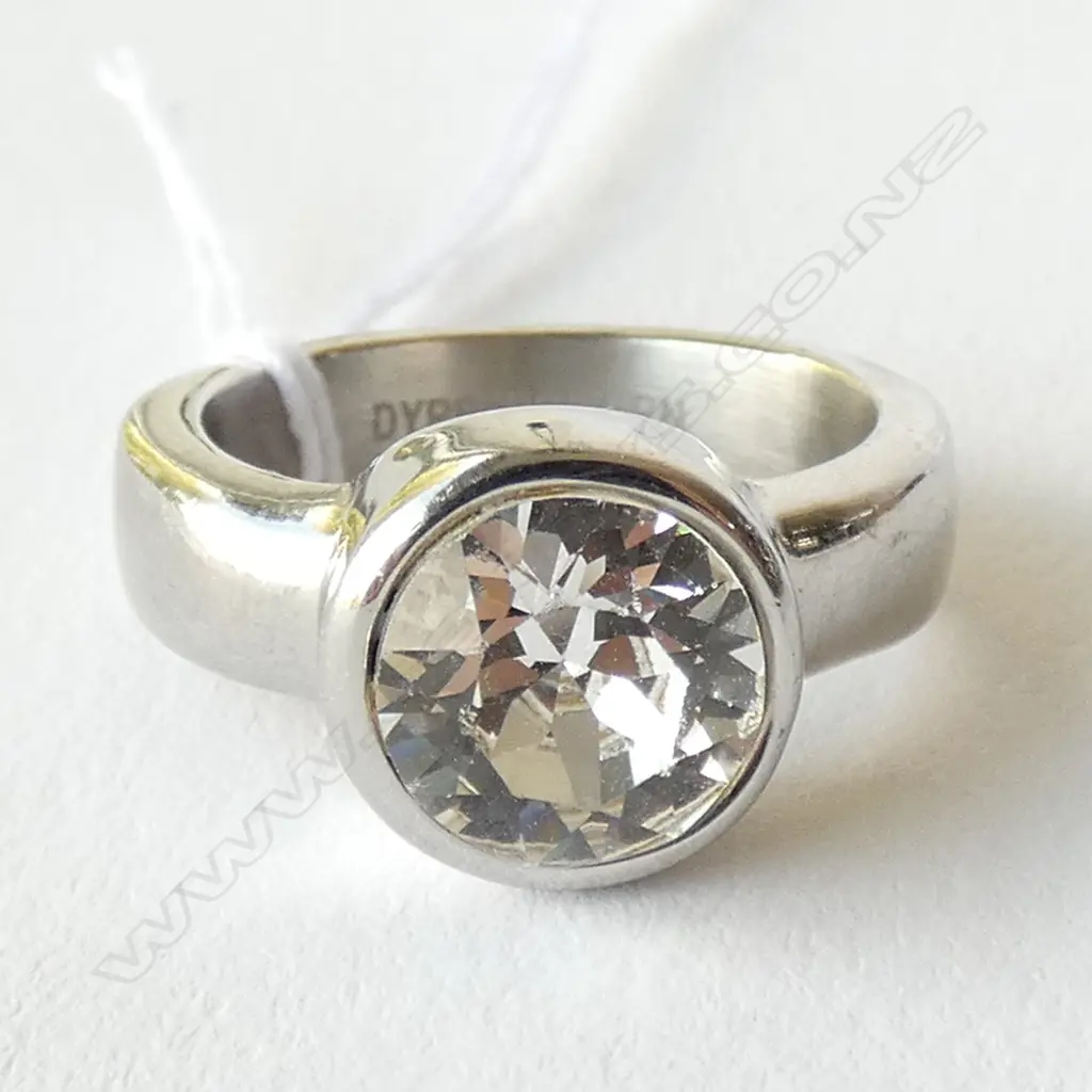 A DYRBERG KERN STEEL RING SET WITH A LARGE SWAROVSKI CRYSTAL Image 1++