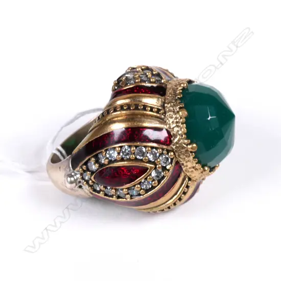 FRENCH SILVER ENAMEL PASTE SET LGE RING
