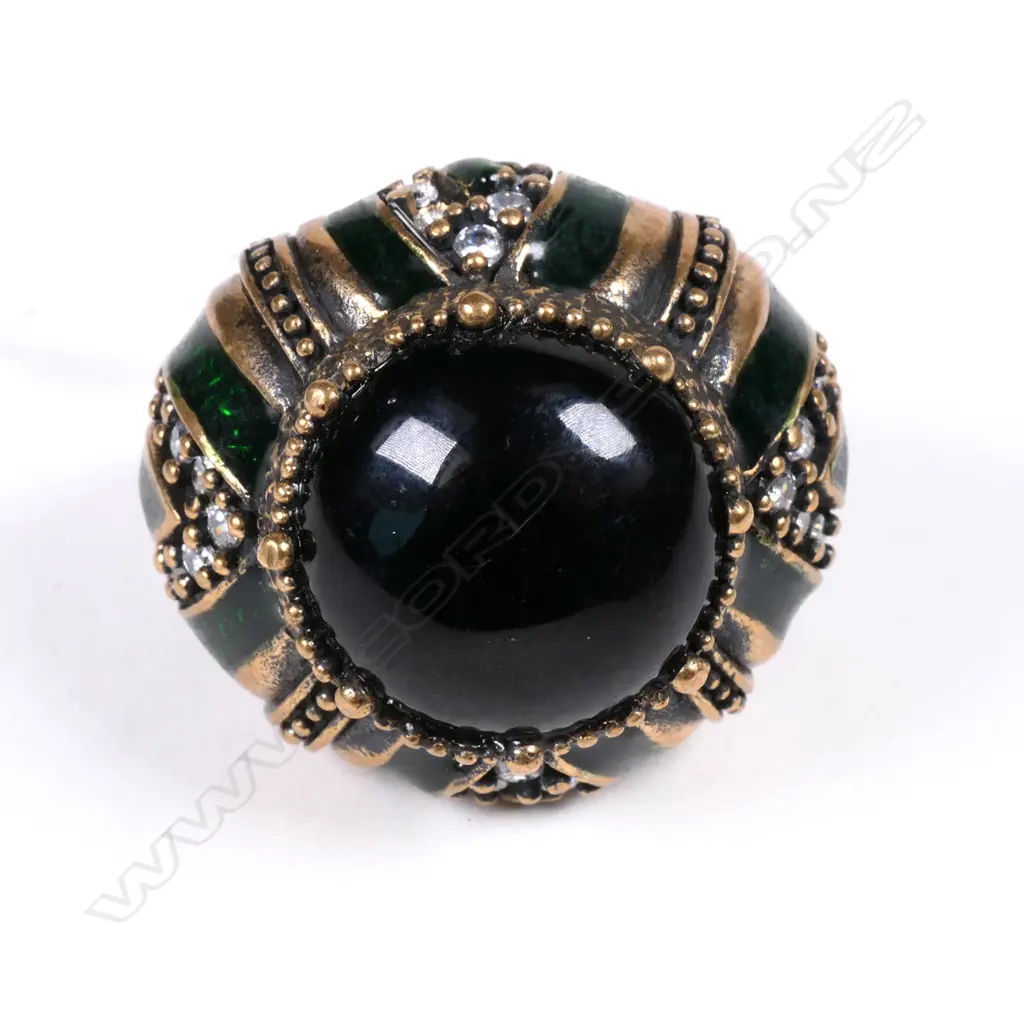 FRENCH SILVER ENAMEL & PASTE SET LGE RING Image 1++