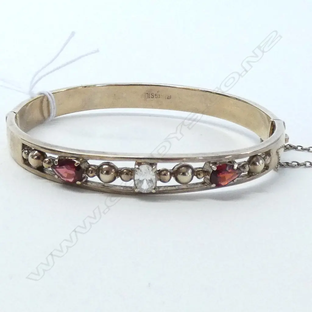 STG SILVER BRACELET WITH GARNETS + C.Z Image 1++