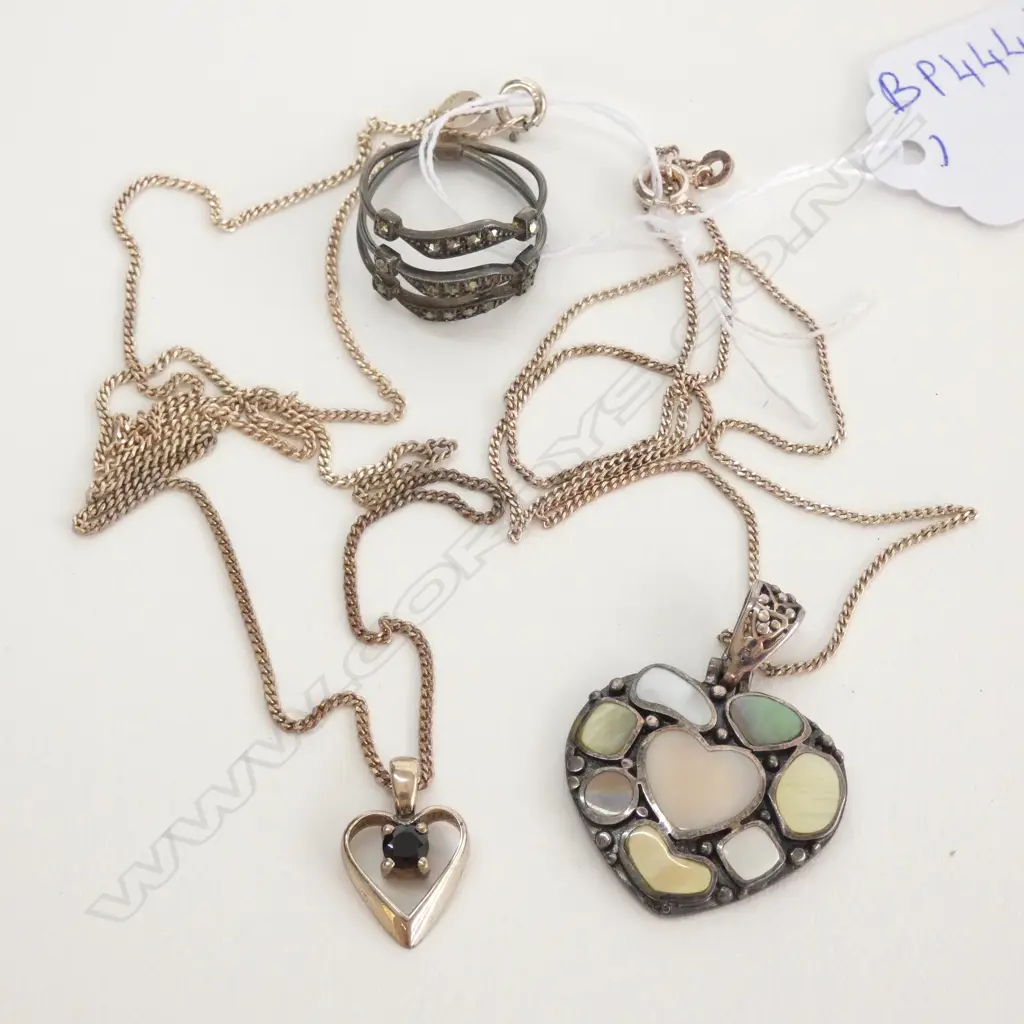 2 STG PENDANTS ON STG CHAINS + STG RING 13.5 GRAMS TOTAL Image 1++