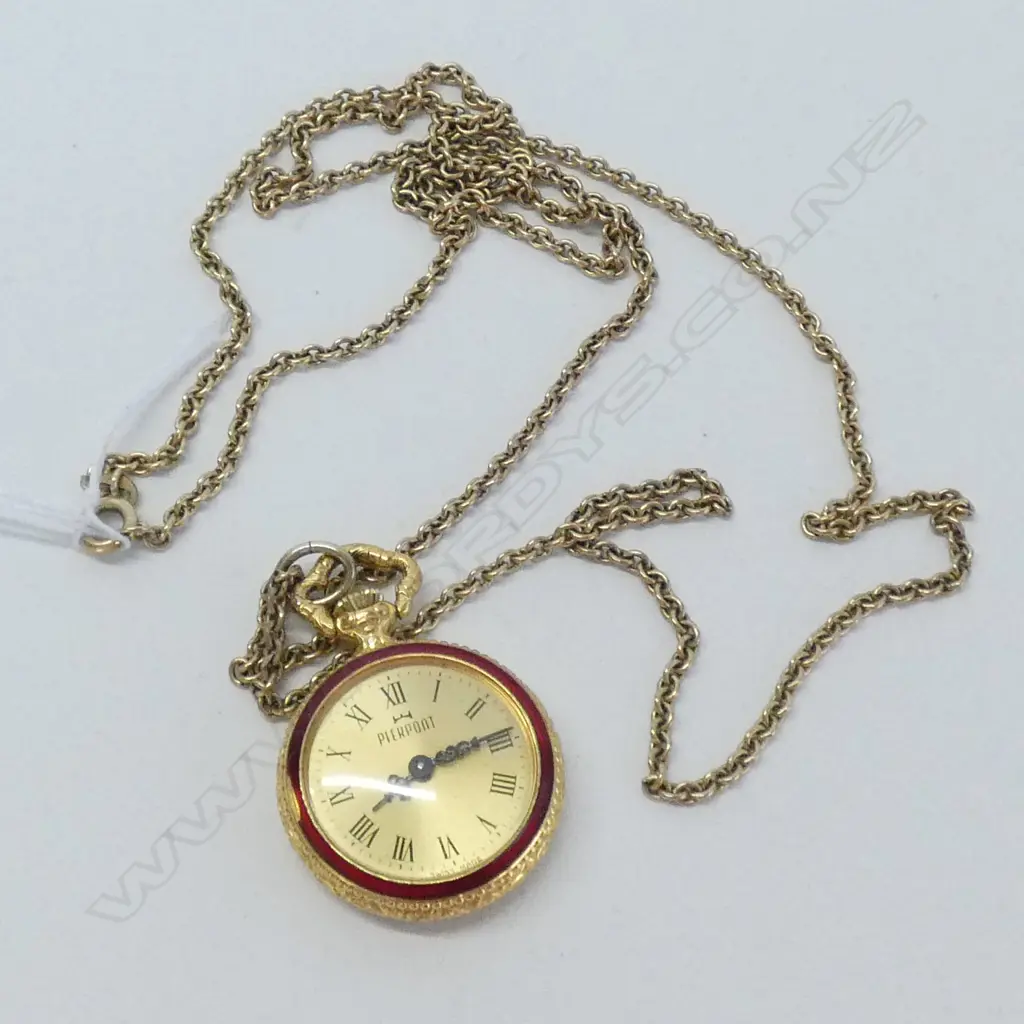 PIERPONT ENAMEL & GOLD PLATED PENDANT WATCH, MANUAL WIND 17 JEWEL MOVEMENT Image 1++