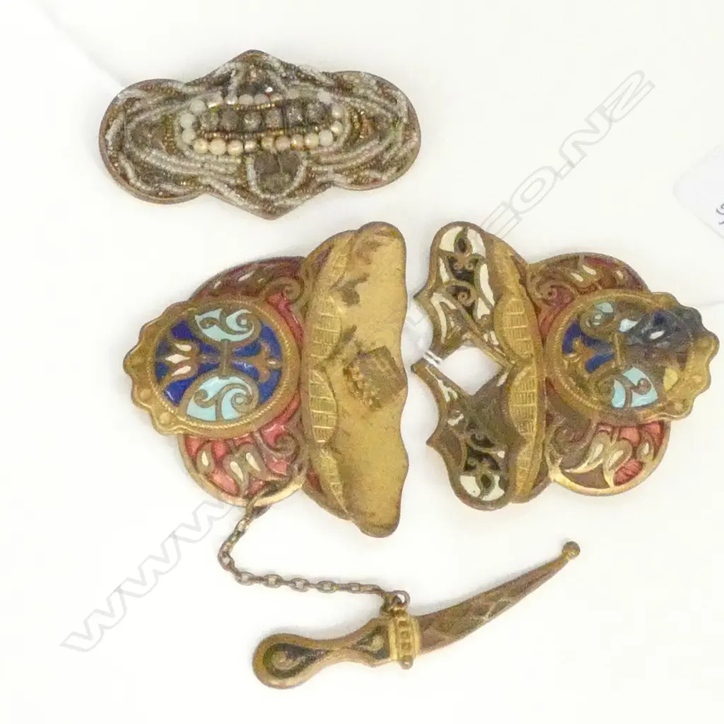 GEORGIAN STYLE BROOCH + ENAMEL BUCKLE Image 1++