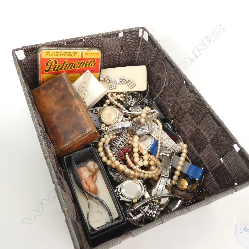 BOX LOT COSTUME JEWELRY INCL. ROLEX COPIES ETC Image 1++