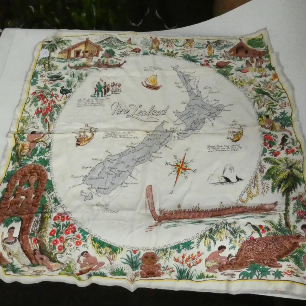 A RETRO SILK  SCARF, MAORI HISTORY DESIGN Image 1++