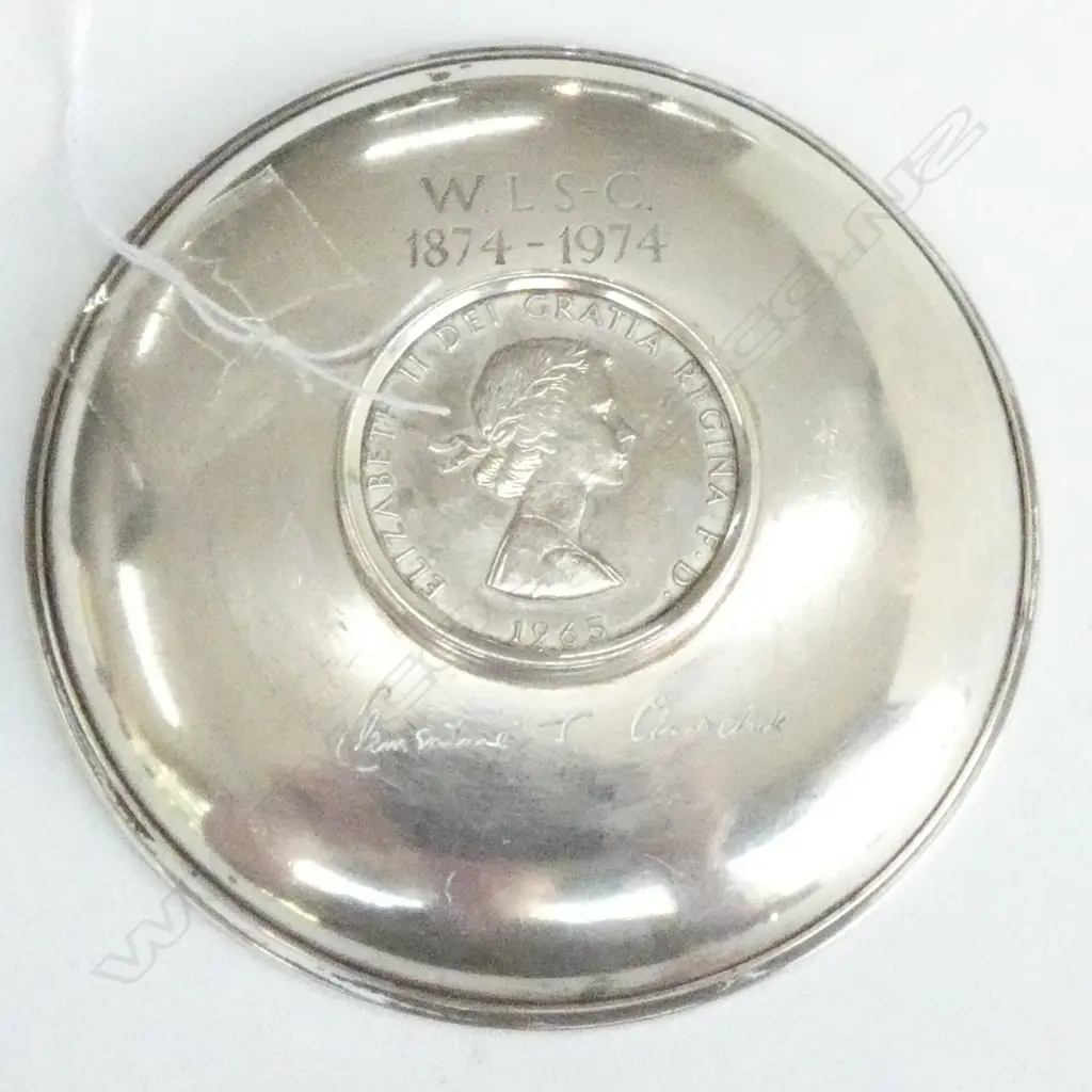 STG SILVER DISH WITH CHURCHILL COIN, D. 100 MM Image 1++