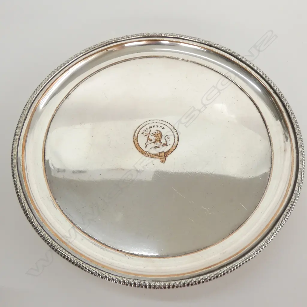 OLD SHEFFIELD PLATE SALVER ENGRAVED WITH CREST 'PROMPTUS' Image 1++