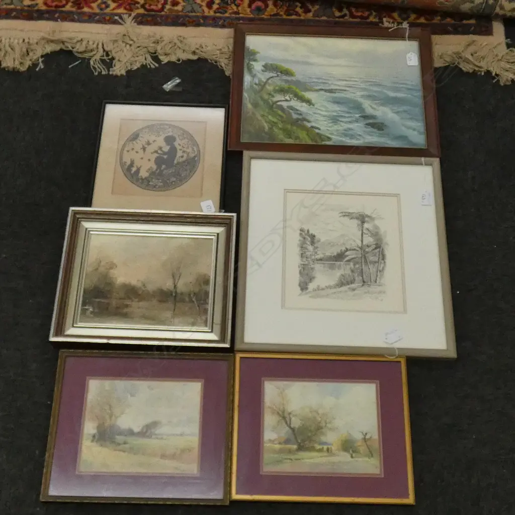 6 ARTWORKS; PAN PRINT, PR PRINTS, J. COLIN ANGUS OIL, MT EGMONT SKETCH, OCEAN PRINT Image 1++