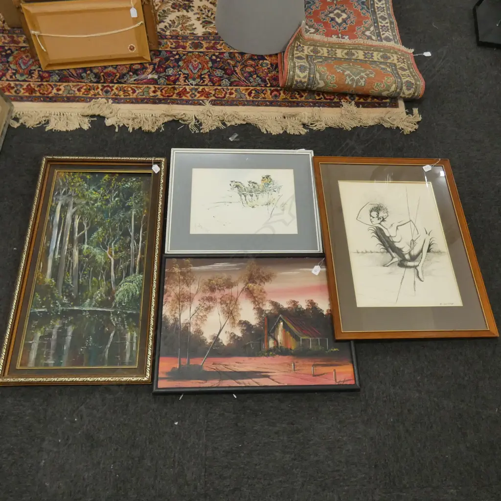 4 ARTWORKS; STAGECOACH W/C, BUSH OIL, 2 AUSTRALIAN INTEREST Image 1++