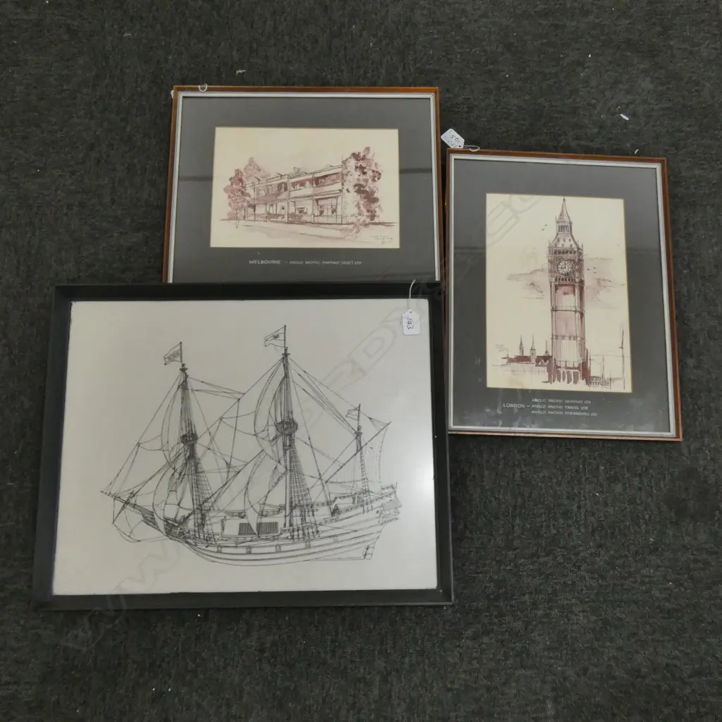 3 PRINTS; BOAT, MELBOURNE & LONDON Image 1++