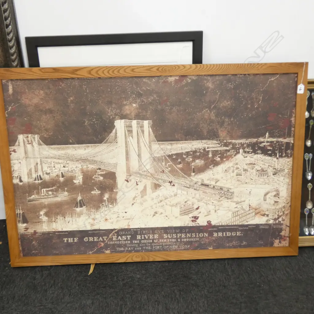 FRAMED PRINT THE GREAT EAST SUSPENSION BRIDGE 810 X 120 MM Image 1++