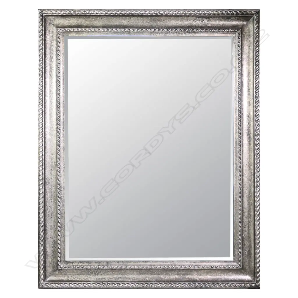 A modern antique style large wall mirror; the dark finished silvered frame with rope twist detail Image 1++