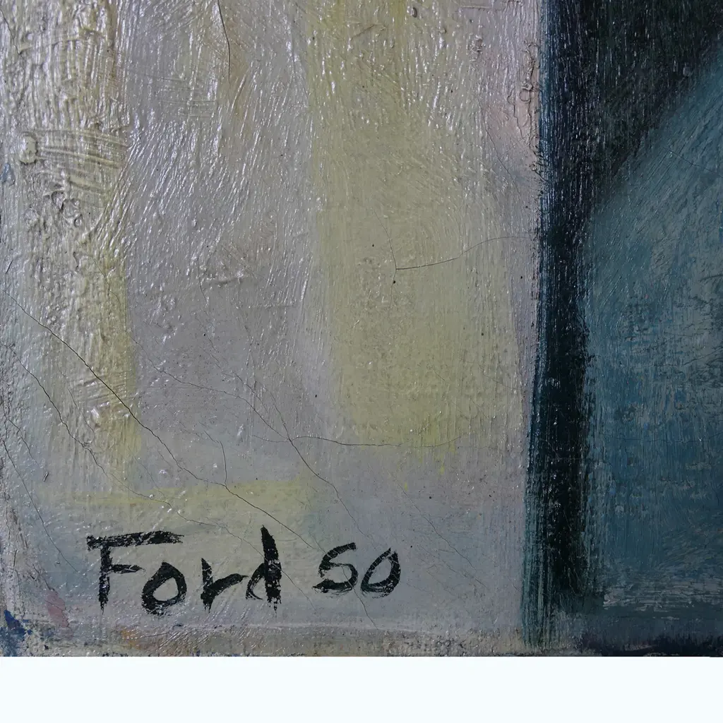 FORD, OIL ON CANVAS, POTTERY & RED CHAIR, OIL ON CANVAS, SIGNED DATED '50. OHIO VALLEY EXHIB LABEL PORTION VERSO 56x76cm Image 1++