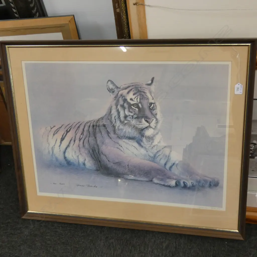 FRAMED SPENCER ROBERTS TIGER SIGNED PRINT Image 1++