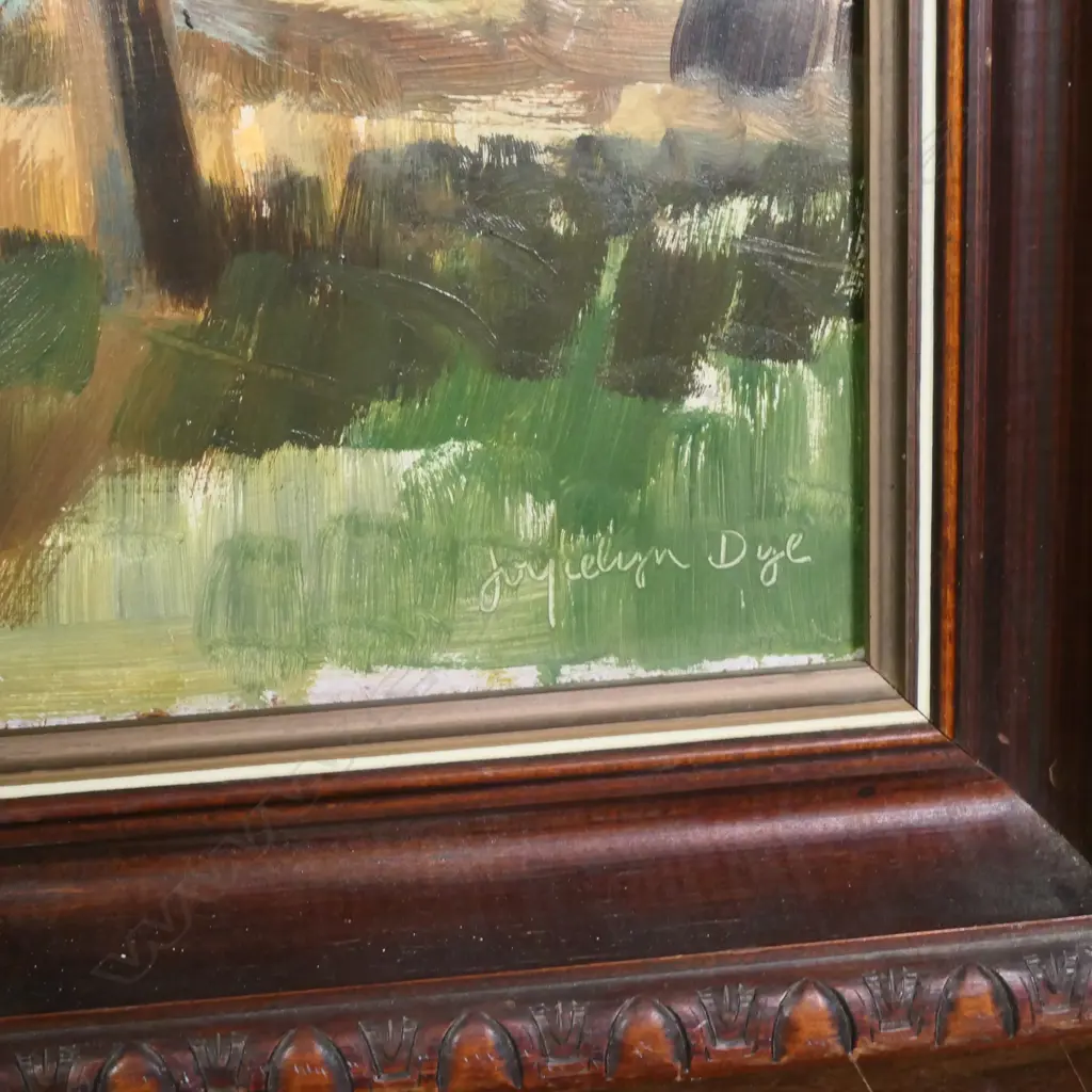 JOCELYN DYE OIL ON BOARD, 'LONG BAY, AUCKLAND', SIGNED, 440 x 540mm Image 1++