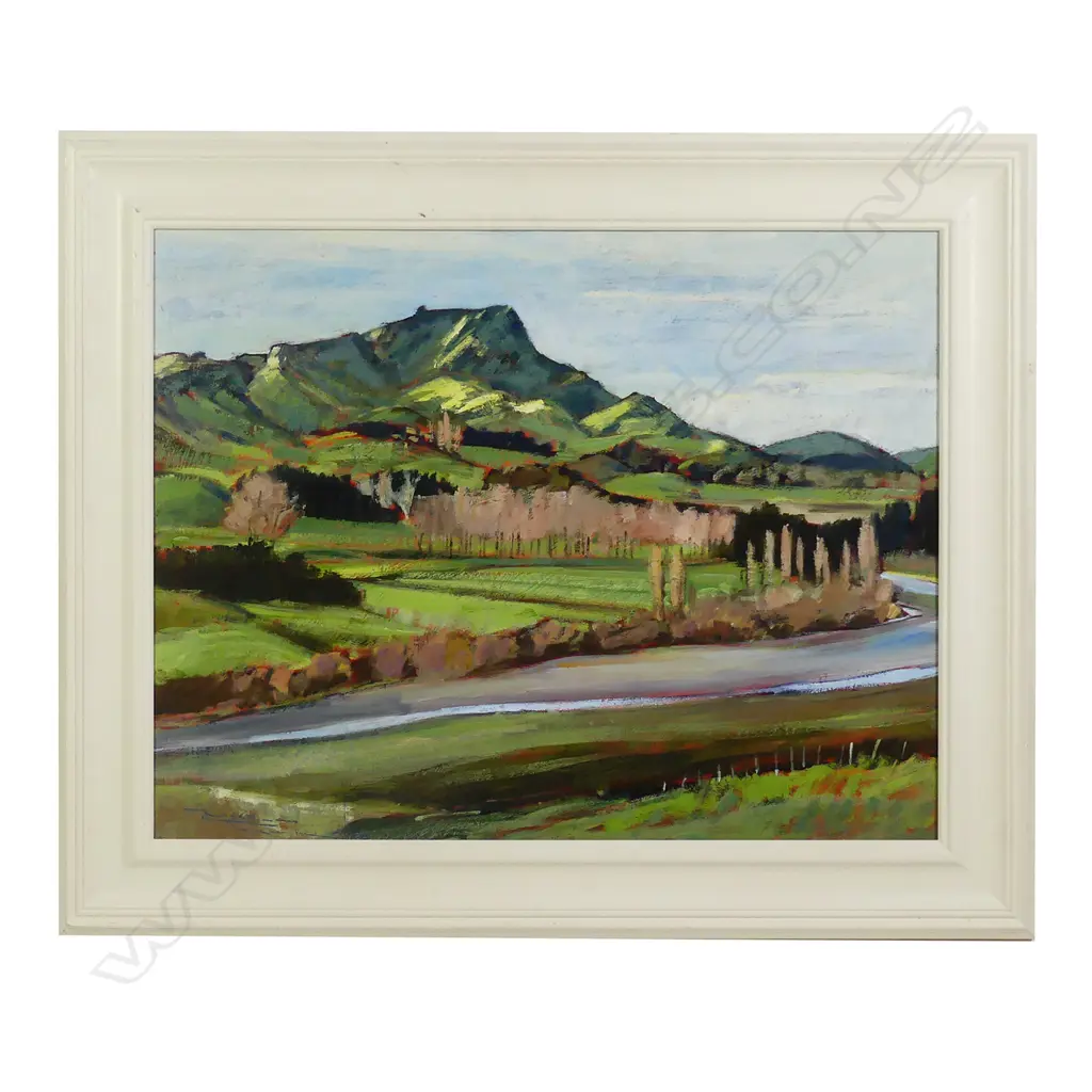 RUSSELL HOLLINGS, OIL ON BOARD, 'LAST LIGHT, TE MATA PEAK' Image 1++